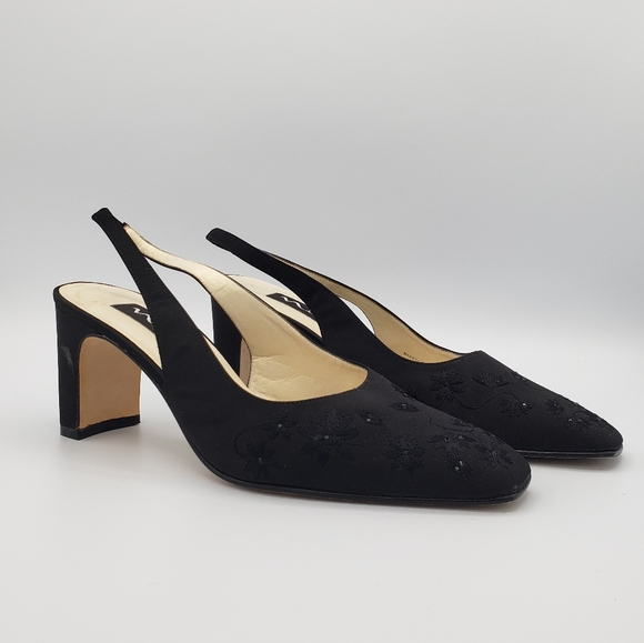 Nina Shoes - Nina comfort black fabric leather slingback heels